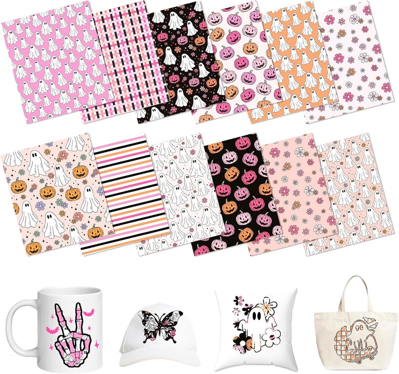 HTVSTD Halloween Sublimation Ink Transfer Sheets 12 Sheets 12inches * 10inches Boho Style Sublimation Paper Pastel Transfer Sheets for Mugs Tumblers DIY - Image 1